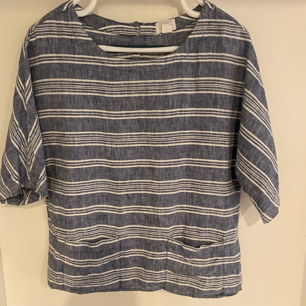 Caslon Blue and White 3/4 Sleeve Boxy Blouse